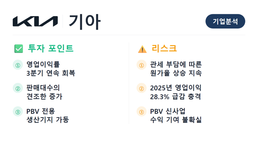 기아 기업분석 2026 완성차 관세 PBV 재무제표